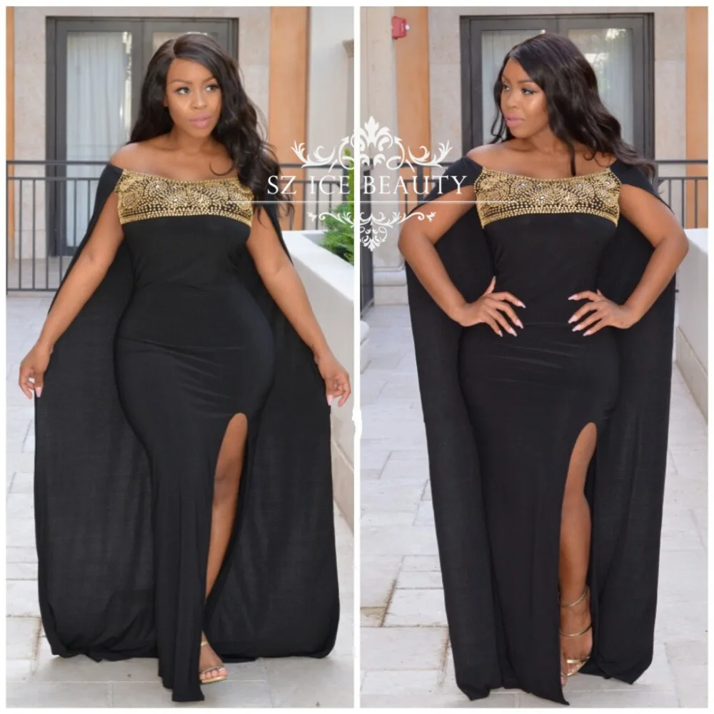 black and gold plus size evening dresses