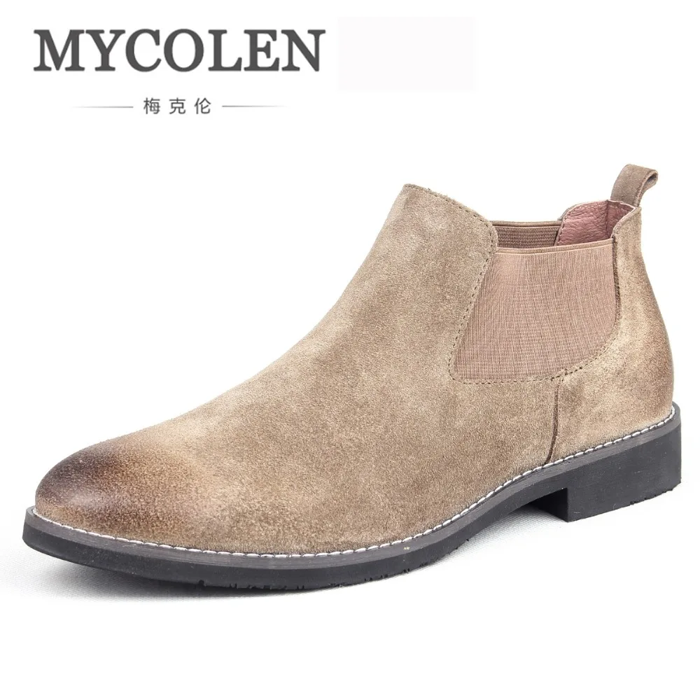 

MYCOLEN The Chelsea Boot Men Suede Boots Fashion Brand Low Heel Leather Ankle Boots Vintage Sewing Thread Male Boots