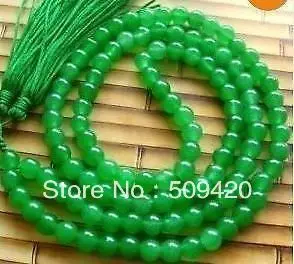 

Free Shipping Wholesale>>>Tibet Buddhist108 Green Jade Beads Prayer Mala Necklace #@