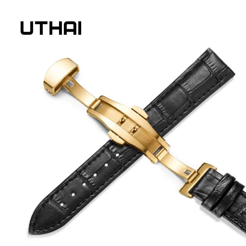 

UTHAI Z09 Plus Genuine Leather Watchbands 12-24mm Universal Watch Butterfly Buckle Band Steel Buckle Strap 22mm watch band