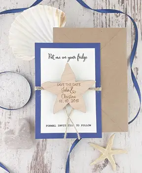 

personalized starfish beach Wedding Announcement invitation cards with wood Save the Date Magnets engagement party favors gifts