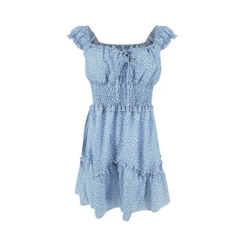 

Women Summer print holiday mini dress New Fashion sleeveless Ruffles Strapless Sexy bandage boho sundress Slim vestidos 2019