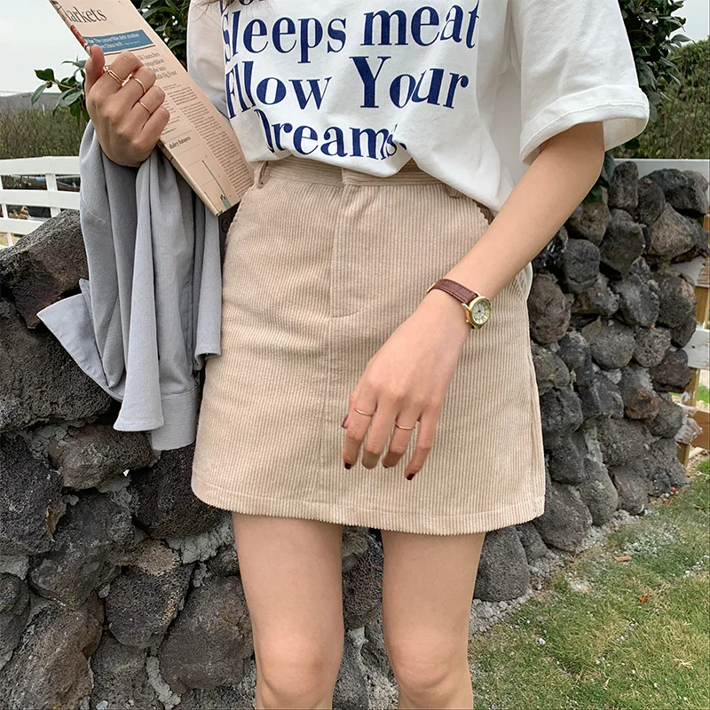 

Women Basic Mini Corduroy Skirt High Waist A Line Cotton Short Skirts Spring Summer