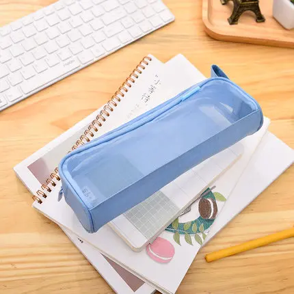 1 шт прозрачный Нейлоновая Сетка карандаш сумка для студентов легкий и мягкий пенал 225 мм х 80 мм x 45 мм 4 цвета гастроном 66748 - Цвет: Light Blue 1pc