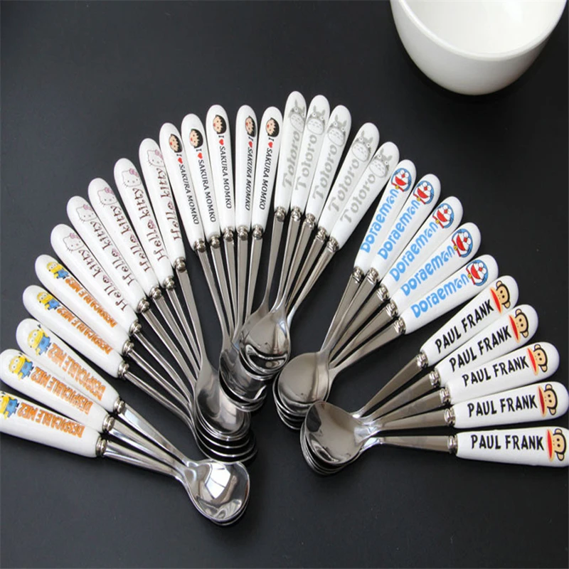 

Glass Ceramic Tableware Cartoon Silicone Handles Stainless Cream Dessert Spoon Stirring Coffee Spoon Creative Tableware