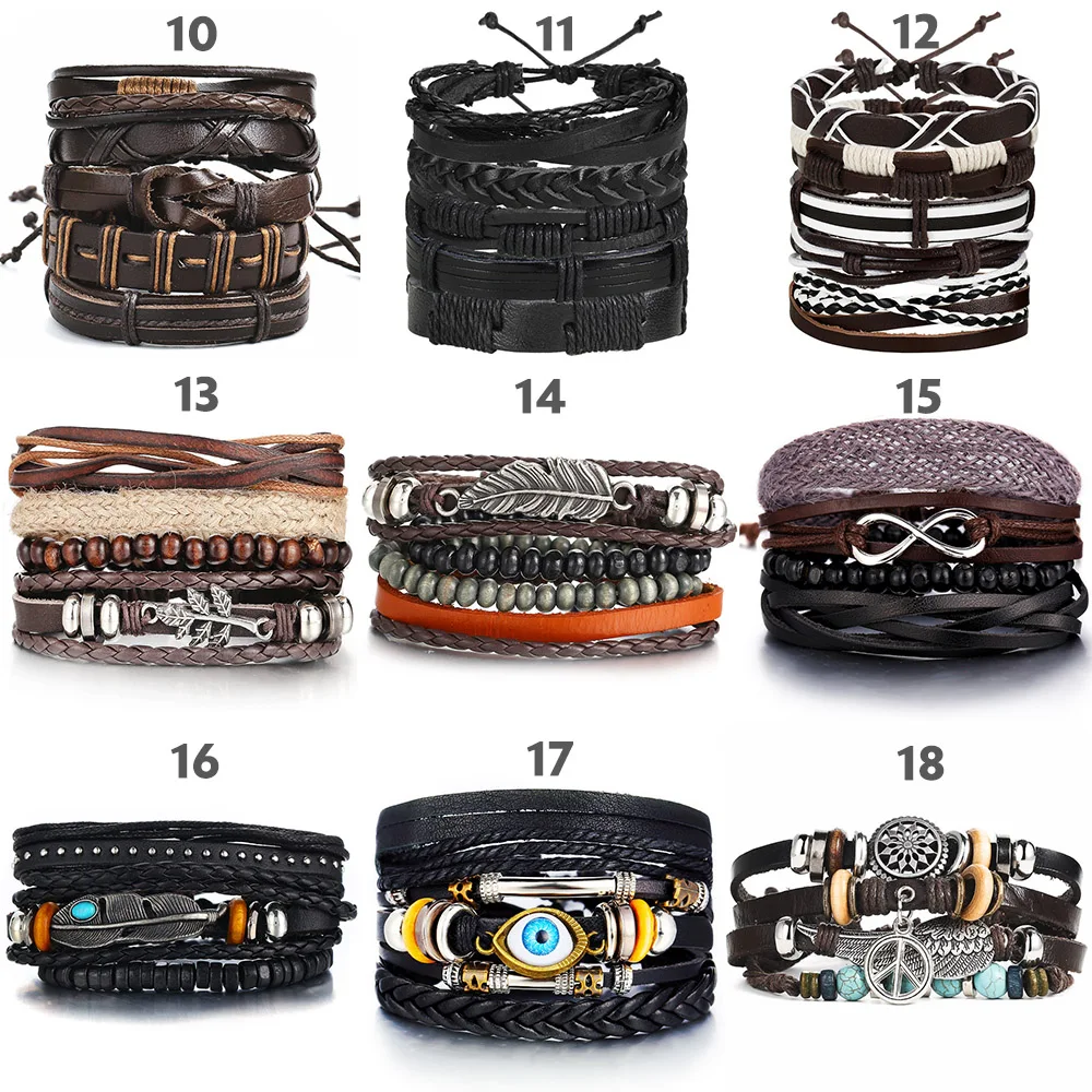IF ME Vintage Leaf Feather Multilayer Leather Bracelet Men Fashion Braided Handmade Star Rope Wrap Bracelets & Bangles Male Gift bracelet jewelry leather bracelets