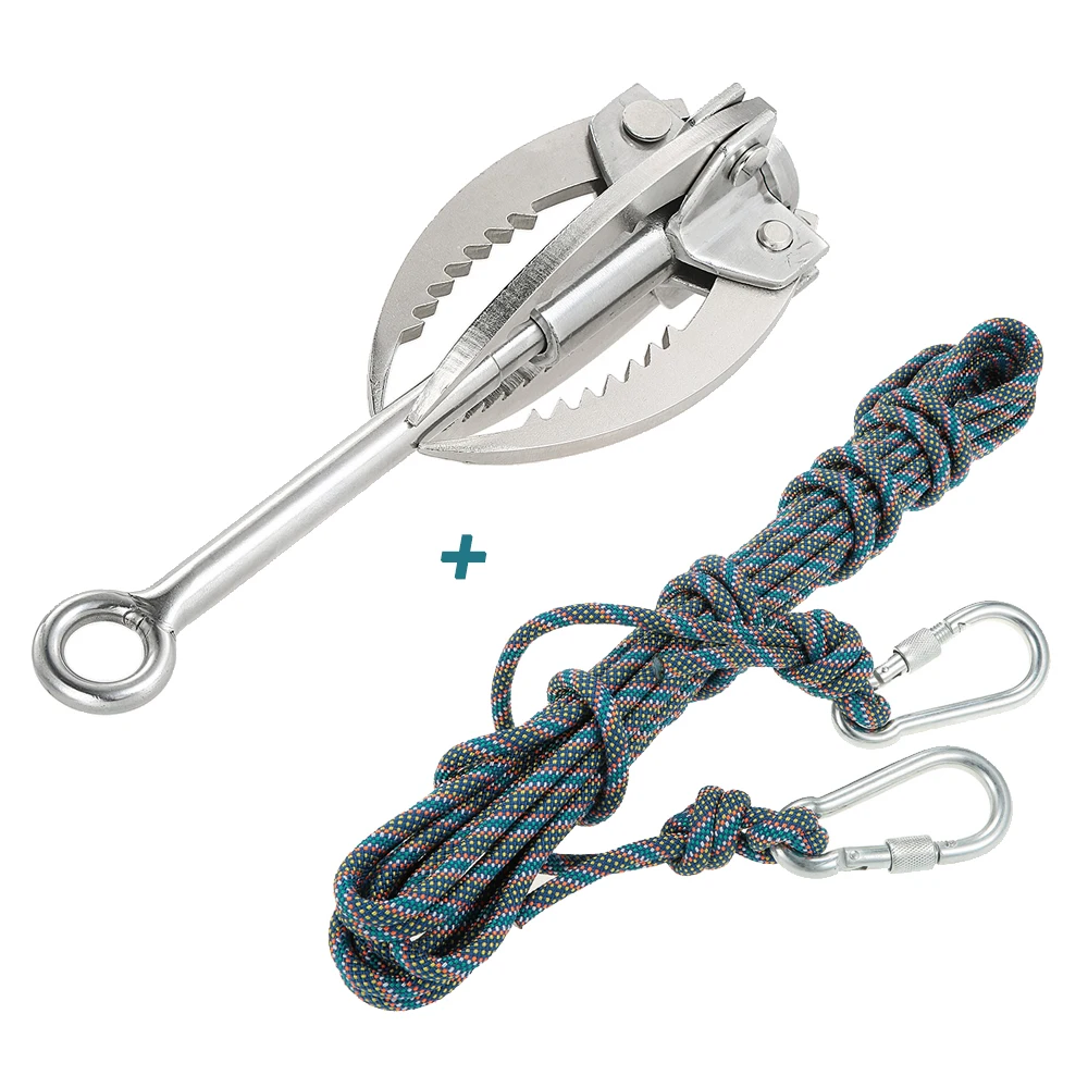 Крюк для скалолазания, 4 когта, складной стальной крюк, нагрузка 350 кг, веревка для скалолазания 8 мм* 10 м с карабином, скалолазание - Цвет: Hook with Rope