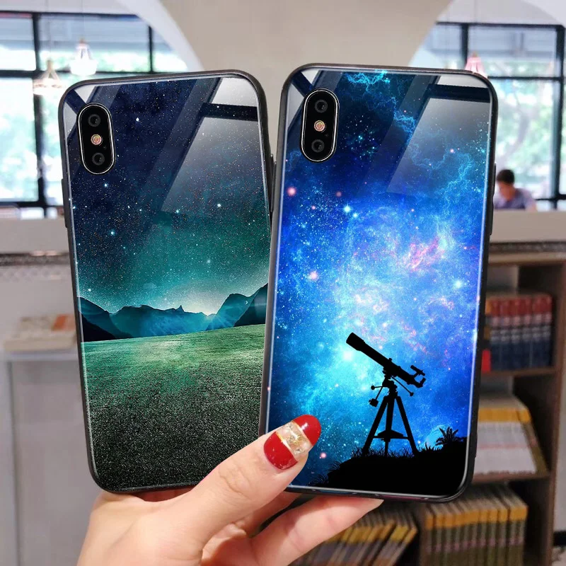 Hisomone Gradient Color Phone Case For iPhone 6 6S 7 8 Plus X Xs Max Xr Glass Silicone Back Case For iPhone 7 6 S Cover Conque