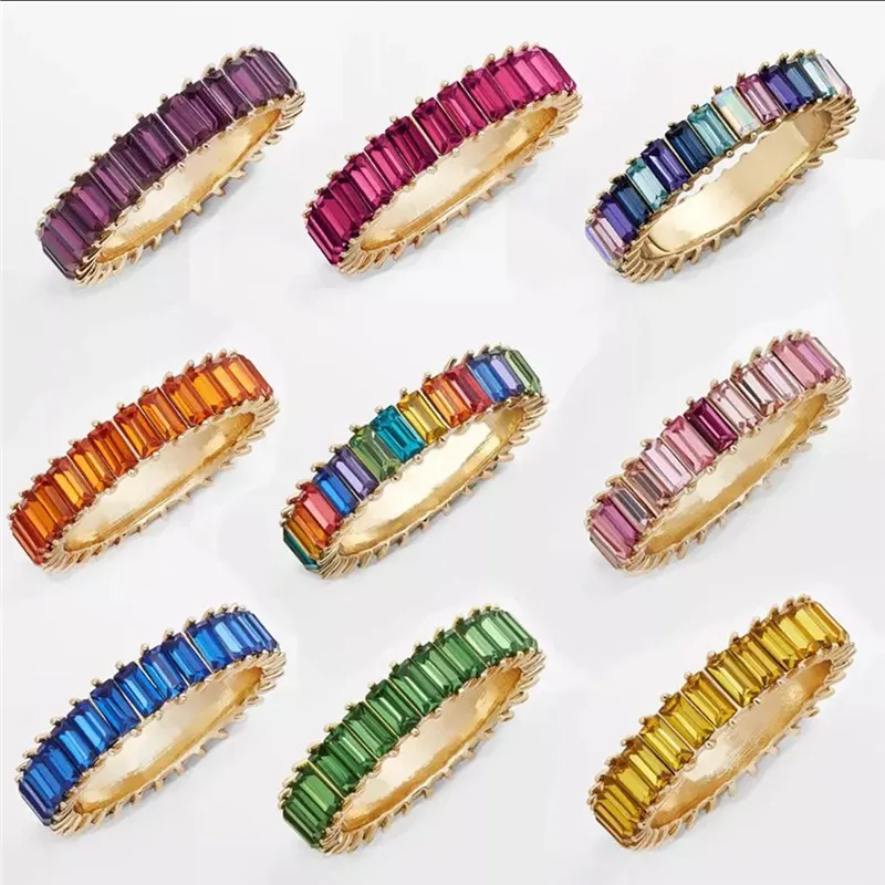 

FASHIONSNOOPS Fashion Brand Rhinestone Rainbow CZ Engagement Rings Women Luxury 925 Silver Rings Wedding Party Jewelry Wholesale