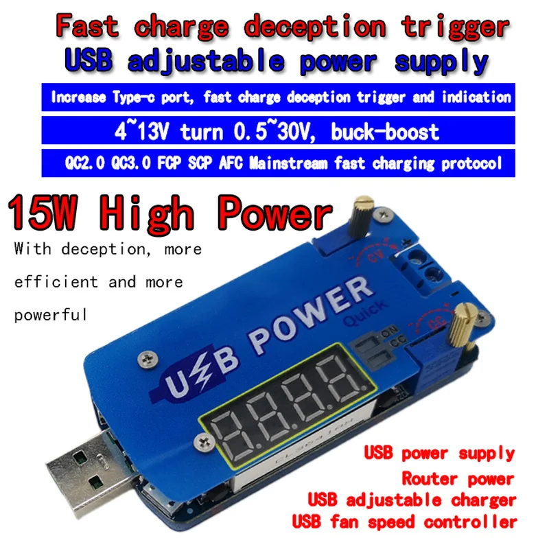 

DP2F DC DC adjustable USB Desktop power supply DC 0.5-30V 15W voltage regulator QC2.0 QC3.0 AFC FCP Quick charge trigger