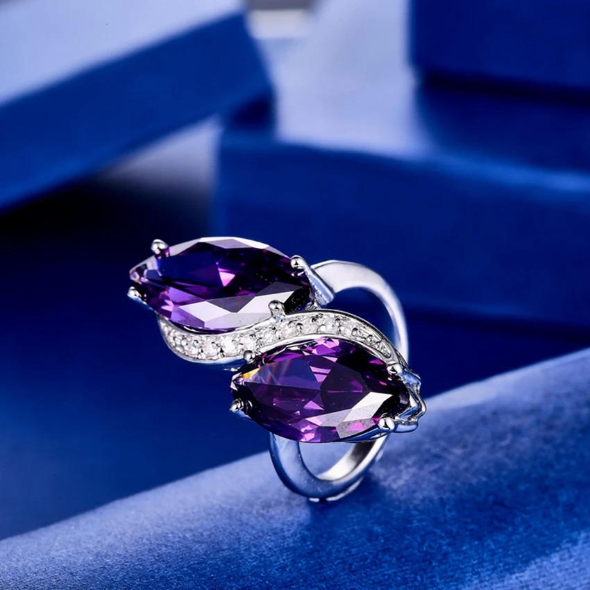 ZHE FAN White Purple Red AAA Cubic Zircon Stone Big Luxury Rings For Women Jewelry Micro Pave Party Gift Statement Ring