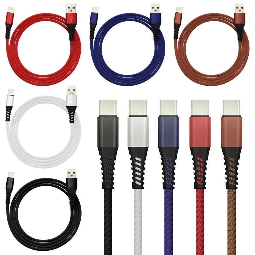 1M Break proof braided Micro USB 8pin Type USB C Quick Charger Cable Fabric Phone Accessory