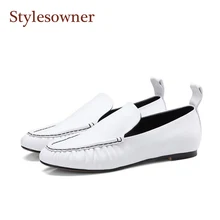 Stylesowner/женские лоферы из натуральной кожи; цвет черный, белый; шикарная универсальная обувь на плоской подошве; Мода года; сезон осень; Идеальная обувь; размеры 34-39