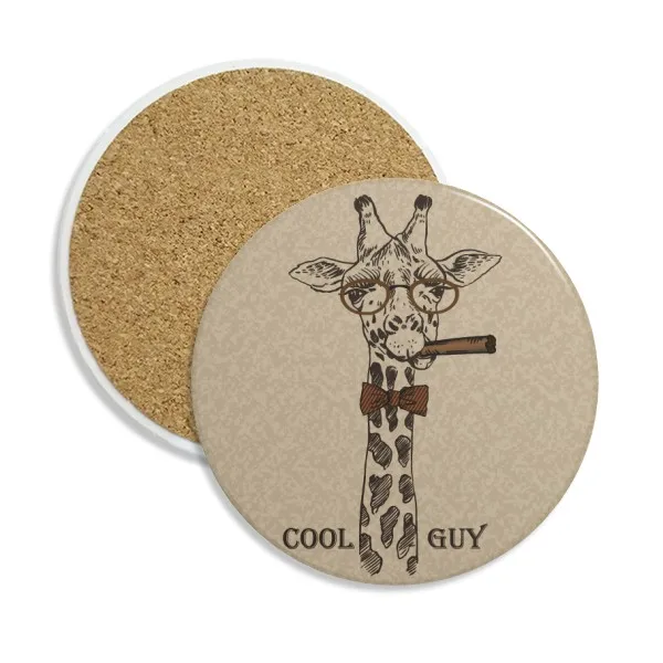 

Giraffe Cartoon Animal Brown Ceramic Coaster Cup Mug Holder Absorbent Stone for Drinks 2pcs Gift