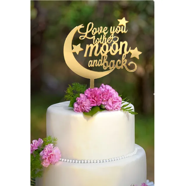 Love You To The Moon And Back Gold Funny Wedding Cake Topper Love You To The Moon And Back Gold Funny Wedding Cake Topper Stand