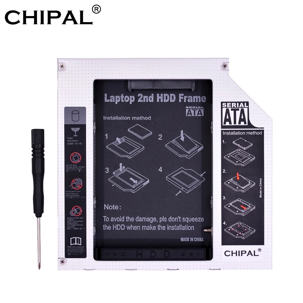 

CHIPAL Aluminum 2nd HDD Caddy 12.7mm IDE to SATA 3.0 for 2.5" 2TB SSD Hard Drive Case Enclosure for Laptop CD-ROM Optical Bay