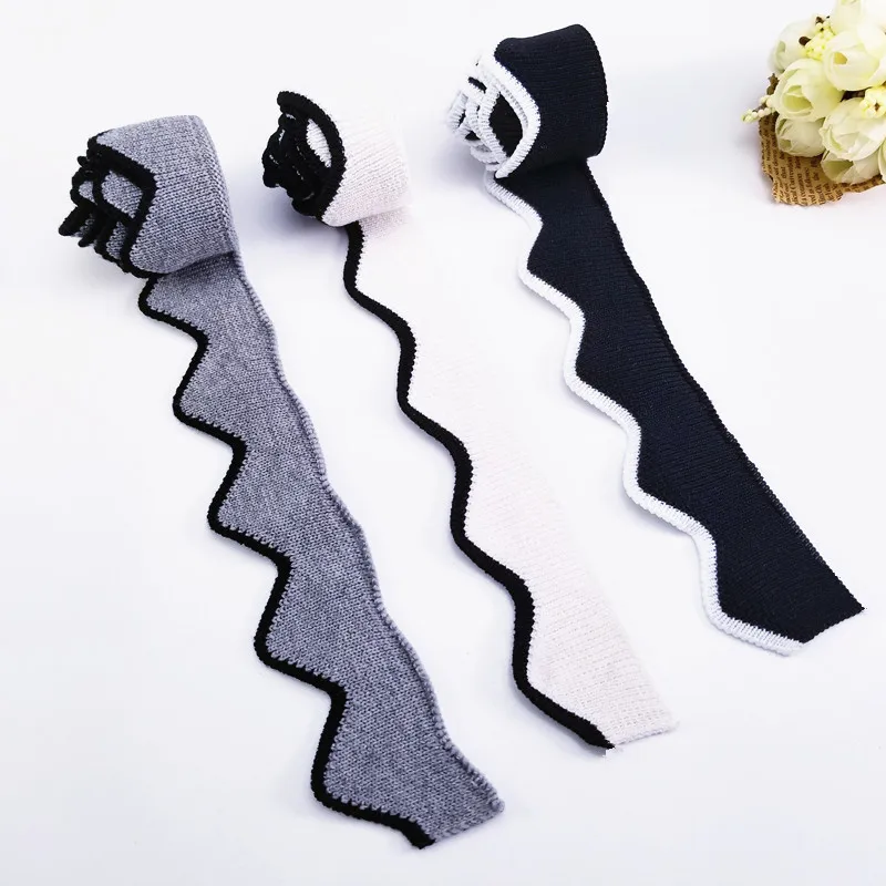 

3colors wave shaped collar cuffs fabric knitted sweater T-shirt neckline rib top garment accessories