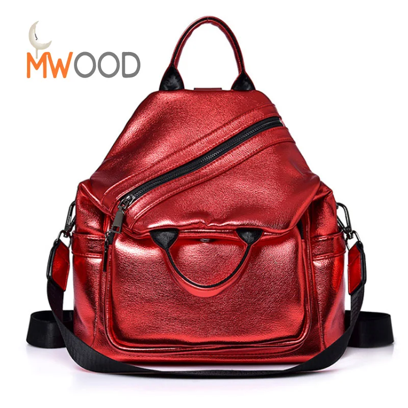 

Moon Wood Girl Irregular PU Leather Backpack Multi Carrying Method Travel Punk Portable Shoulder Bags Fashion Solid Chic Bagpack