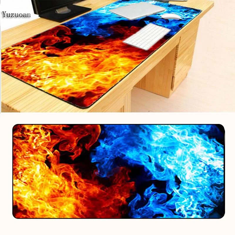Yuzuoan Blue And Red FIre Art Computer Large Table Mousepad gaming padmouse locrkand gamer to keyboard mouse mat Free Shipping | Компьютеры