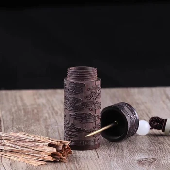 

COSY MOMENT Ebony Empty Snuff Bottle With Mini Metal Needle Carved Fragrance Toothpick Case Sniffer Bullet Container YJ528