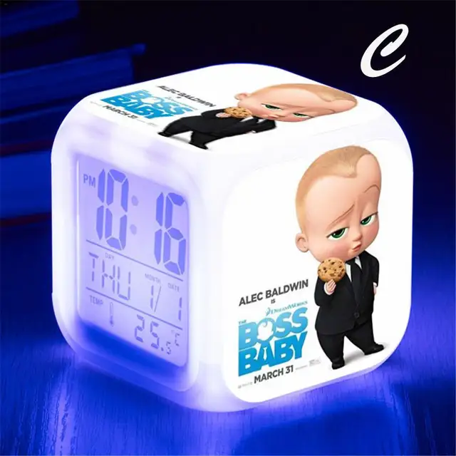 BOSS BABY Theme Cool Children Colorful Alarm Clock LED Digital Alarm Clock Home Decoration Gifts