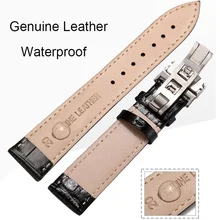 20 мм Натуральная кожа черный ремешок коричневый 22 мм ремешок для часов с бабочкой стальной ремешок с пряжкой часы водонепроницаемый браслет