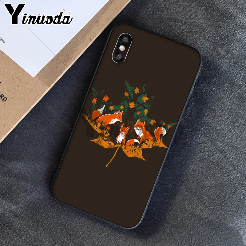Yinuoda лиса в осенние листья лес ТПУ мягкий силиконовый черный чехол для телефона для Apple iPhone 8 7 6 6S Plus X XS MAX 5 5S SE XR чехол