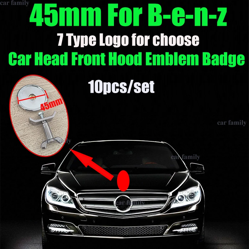 

10pcs/set Car Accessorie Head Hood Emblem Decoration 45MM 4.5CM Car Logo Decal Covers For W211 W203 W204 W124 W201 W202 W212