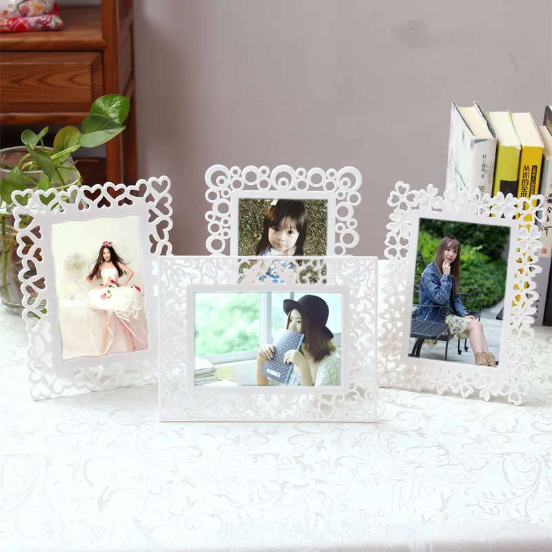 Prix 1 pièce Coréenne Blanc Évider cadre photo 6 7 8 10 Pouces De Mariage cadre de photo Simple décoratif cadre