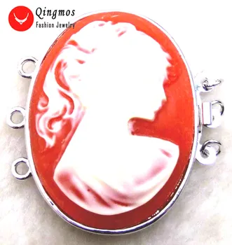 

Qingmos Trendy Red 30*40mm Oval Cameo Beauty Head Design 3 Strands Craft Clasp Accessories for Jewelry Making Necklace gp134