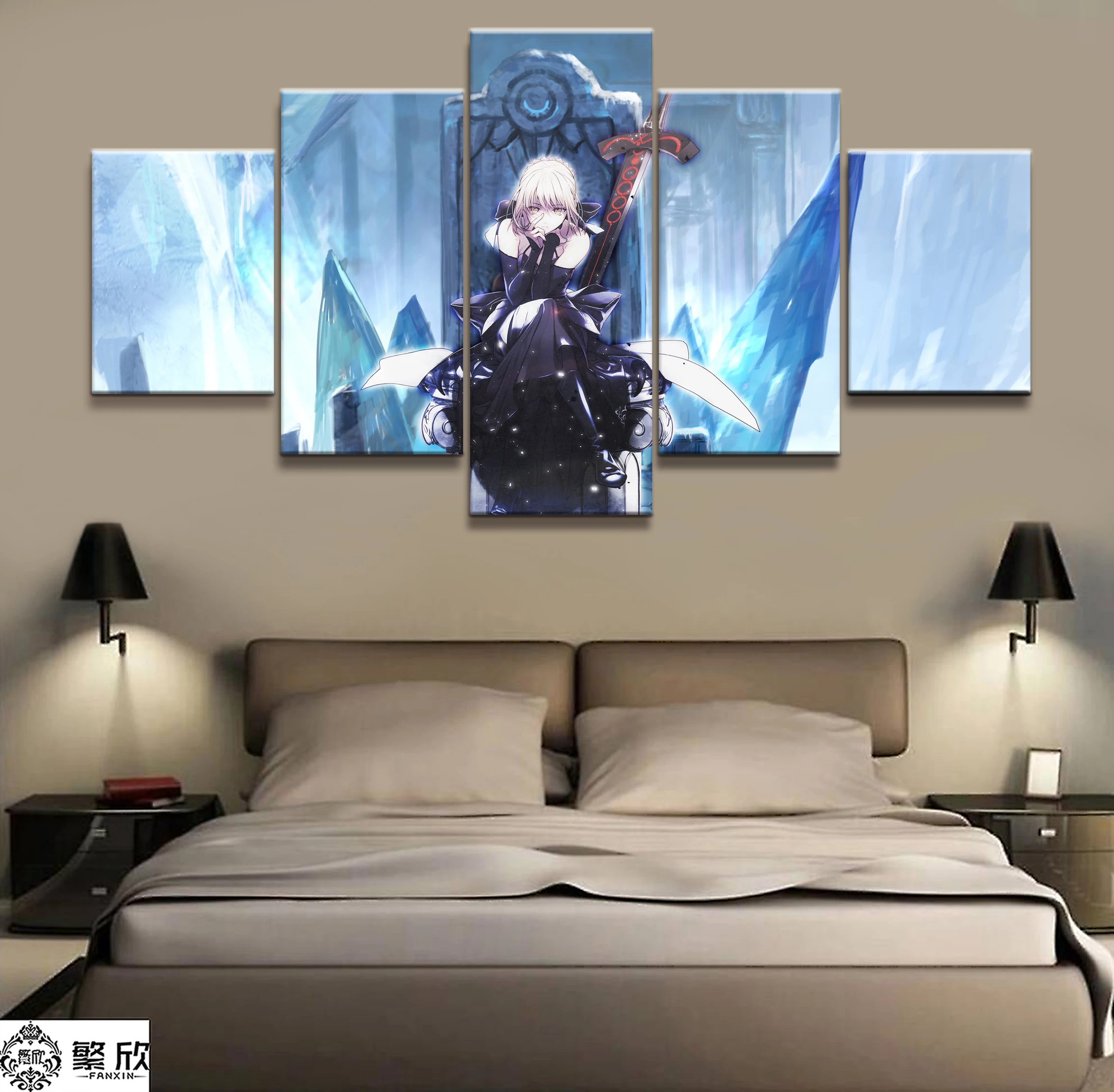 

Wall Art Poster Painting Modular Pictures For Living Room Decorative Pictures Canvas Printed 5 Panel Fate Saber Animation