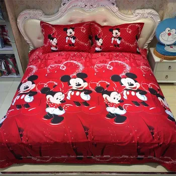 

Disney Mickey Mouse and Minnie 3PCS Cotton Bedding Set Red Color Bed Sheet Soft High Quality Bed Duvet Cover Set For Kids Room