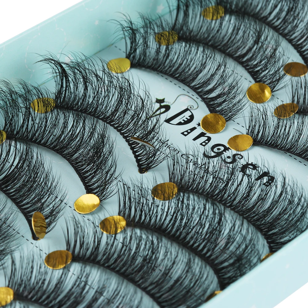 

10 Pairs Faux Mink Hair False Eyelashes Fluffy Cruelty-free Lashes Handmade Cross Long Eyelashes Extension Natural Makeup Tools