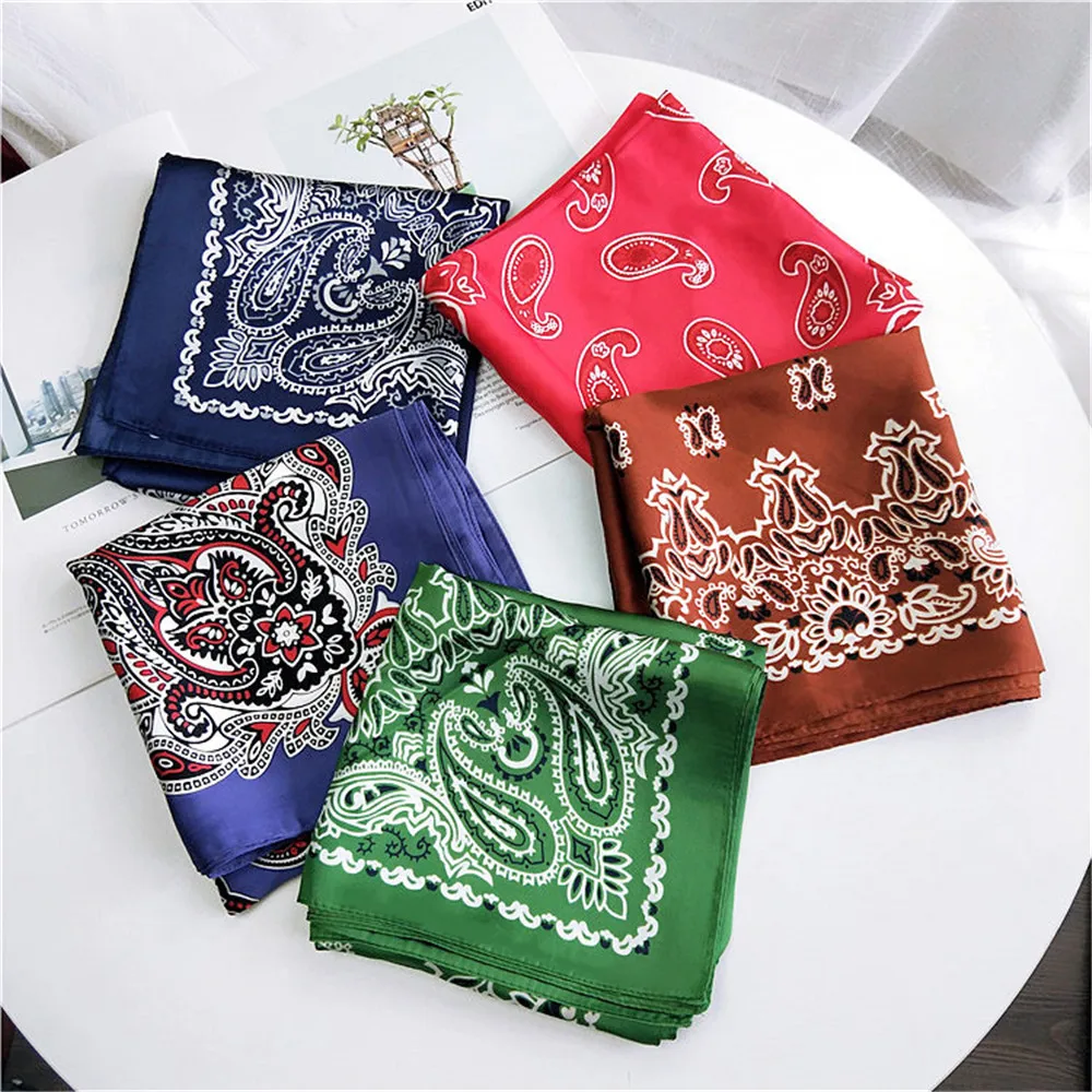 Okdeals Осенняя Женская Модная шелковая квадратная Шаль атласная сумка банданы шарфы кешью принт вышивка морщинка хиджаб 2 размера