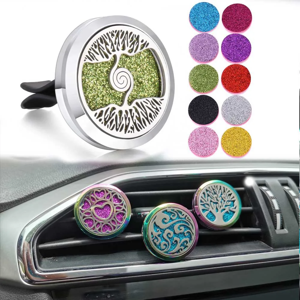 

New Perfume Jewelry Tree of Life Car Perfume Diffuser Car Air Freshener Essential Oil Diffuser Locket with 10pcs Shinny Pads