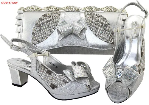doershow fashion Italian shoe with matching bag set with diamonds for party African women shoe and bag to match silver HVP1-27 doershow fashion Italian shoe with matching bag set with diamonds for party African women shoe and bag to match silver HVP1-27