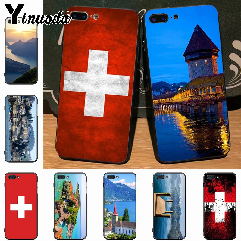 

Yinuoda Lucerne lake and the flag of Switzerland Luxury Hybrid phone case for iPhone 7plus 6S 7 8 8Plus X 5S 11pro case cover