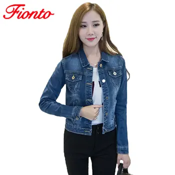 

1 PC Short Denim Jacket Women Vintage jeans jackets Long Sleeve casual coat women's denim slim jacket outerwear Female A1067
