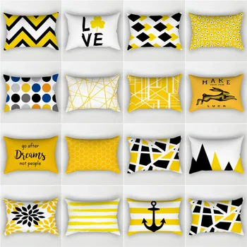 

New Rectangular Polyester Printing Pillowcase Yellow Geometry 50x30cm Home Cushion Cover Waist Pillowcase Car Chair Pillow Cover