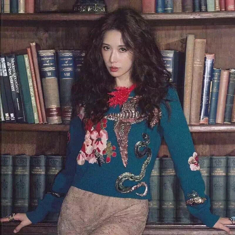 Продажа 2019 Зимний Рождественский подиумный Женский пуловер, свитера, роскошный синий вышитый бисером джемпер с птицами, винтажный Женский вязаный ...