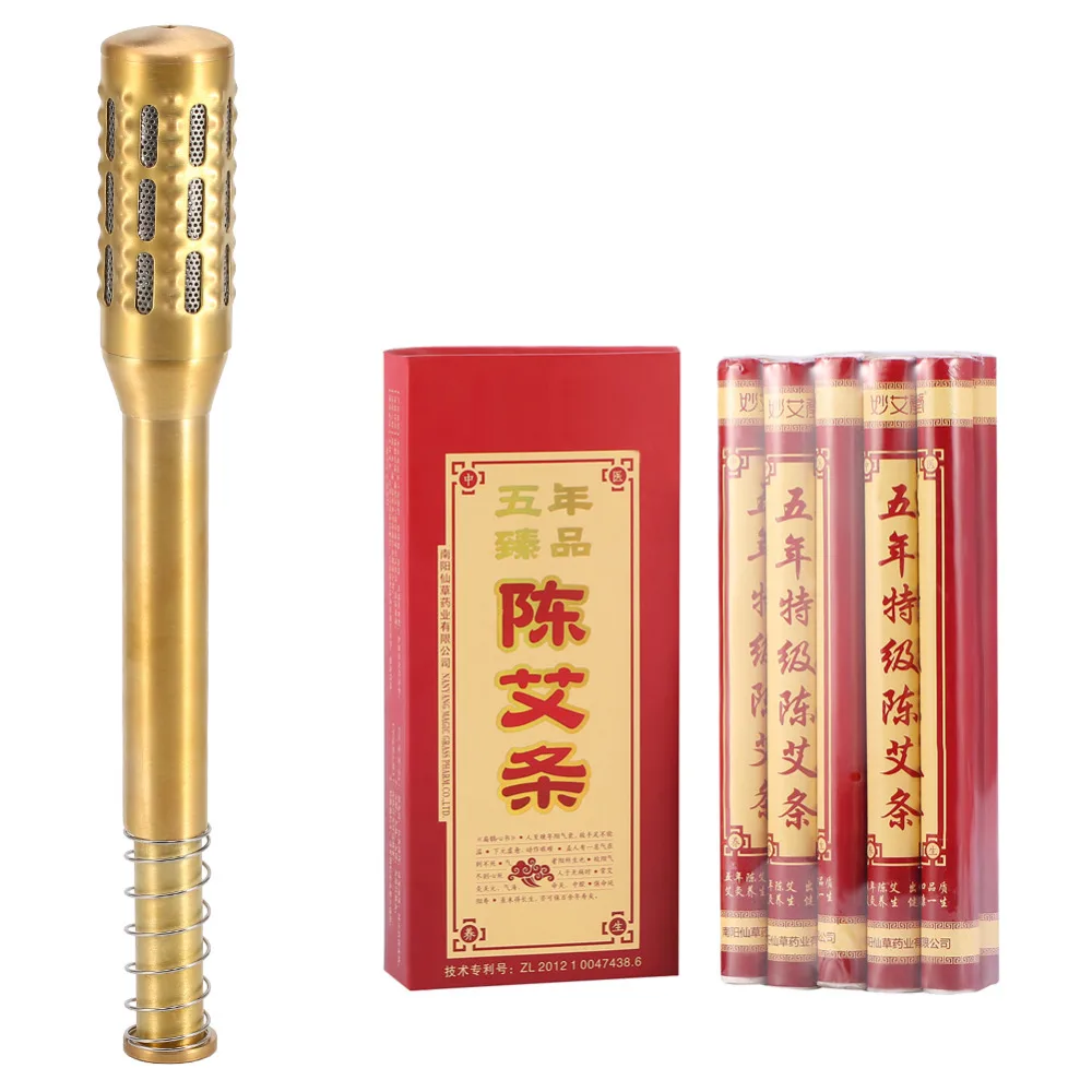 Big Brass Moxa Roll Burner Meridian Massage 10Pcs Chinese Medicine Therapy Moxibustion Health Care Five Years Old Moxa Sticks