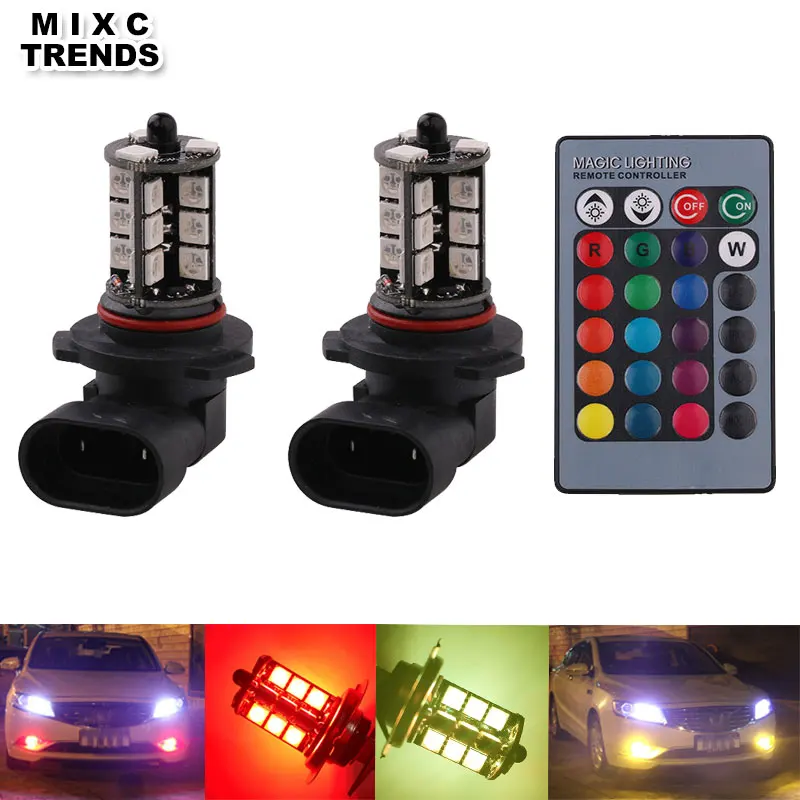 2X High Power 5050 Car LED Fog Light Bulbs Multi-color Remote Control RGB 9006