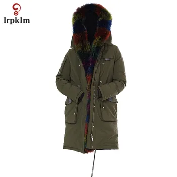

2017 New Fashion Women Winter Jackets Female Middle Long Luxury Big Fur Hooded Collar Parkas Women Warm Cotton Padded Coat PQ122
