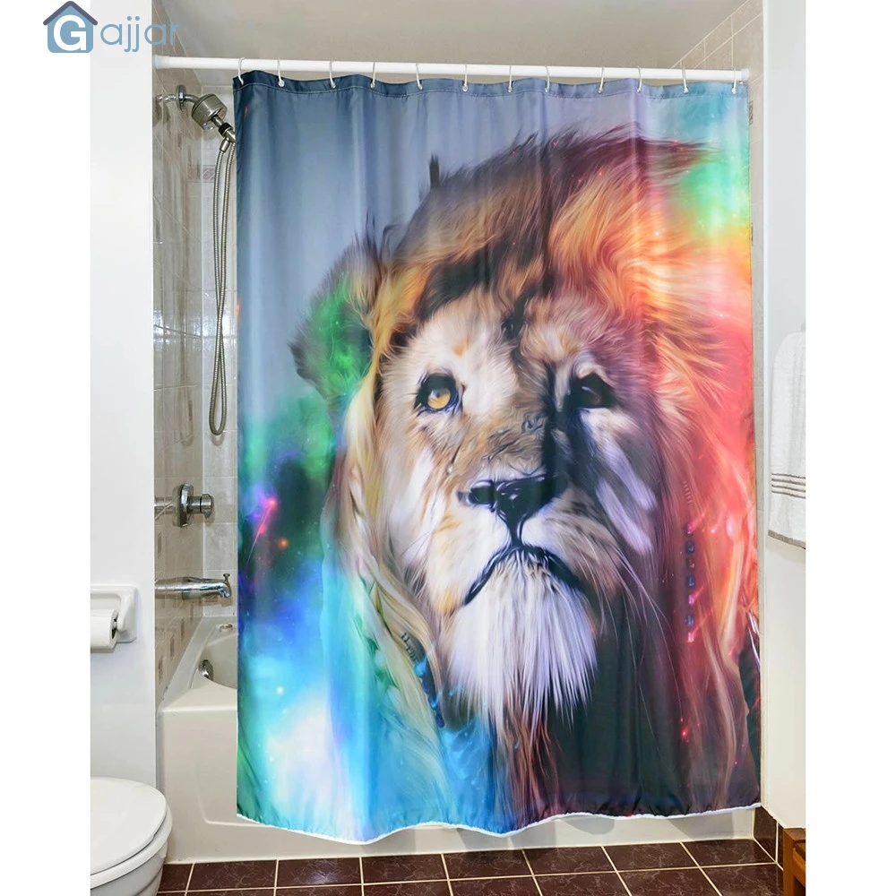 GAJJAR 2019 HOT Sale Digital Print Waterproof And Mildewproof Polyester Shower Curtain Size 180*180 CM Domineering lion  18Oct24