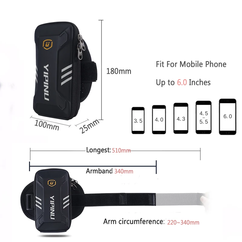 Yipinu Waterproof Small Fitness Running Bag Wallet Jogging Phone Holder Purse Armband Gym Arm Bag Sports Accessories 4-6 Inch