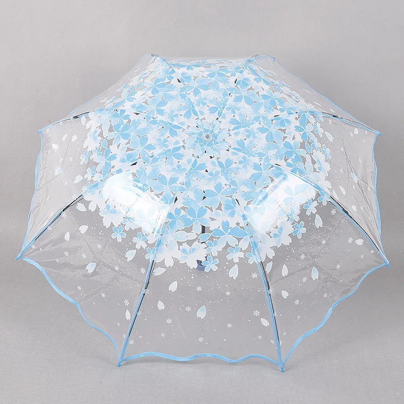 Clear Rain Sun Umbrella Women Transparent Folding Romantic Sakura Cherry Flower Umbrellas FP8in