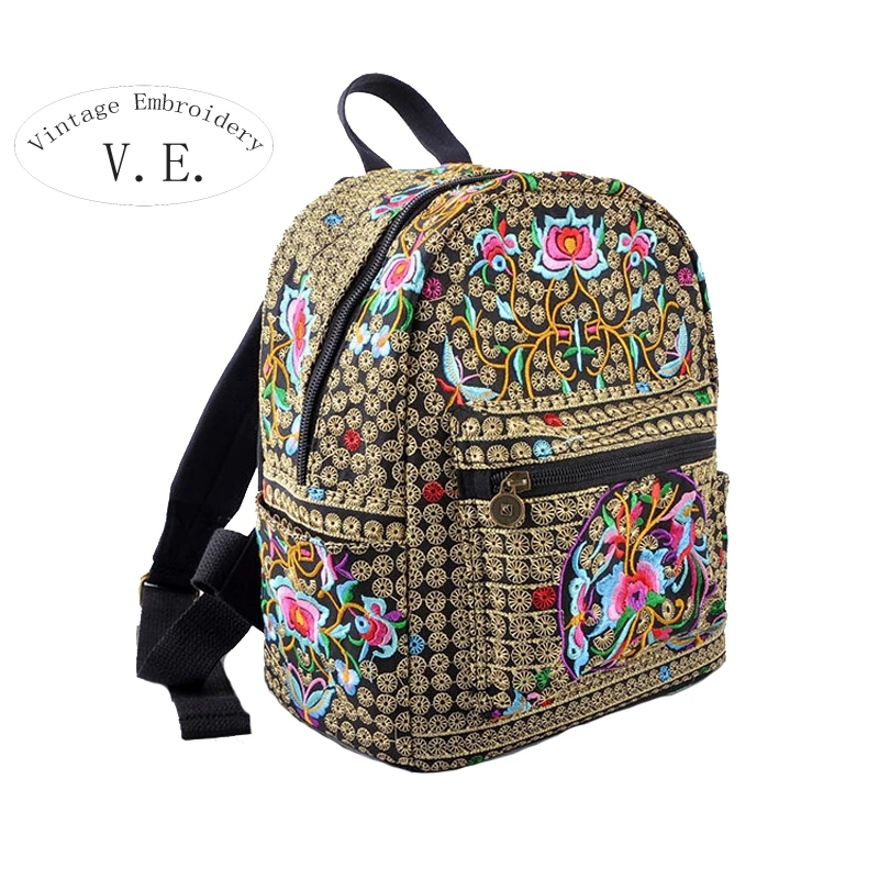 Mochila Vintage de lona bordada para mujer, morral étnico con flores bordadas, bolsas de viaje, mochilas escolares|bag cooler|bag rackbag - AliExpress