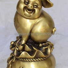 " Китайский Лаки Бронзовый Богатство Yuanbao Животных Свинья Свиньи Денег Мешок Скульптура