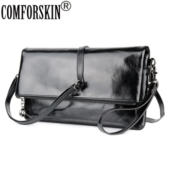 

COMFORSKIN Premium Cowhide Oil Wax Leather Locomotive Bag Large Capacity Genuine Leather Ladies Messenger Bags Bolsas Feminina