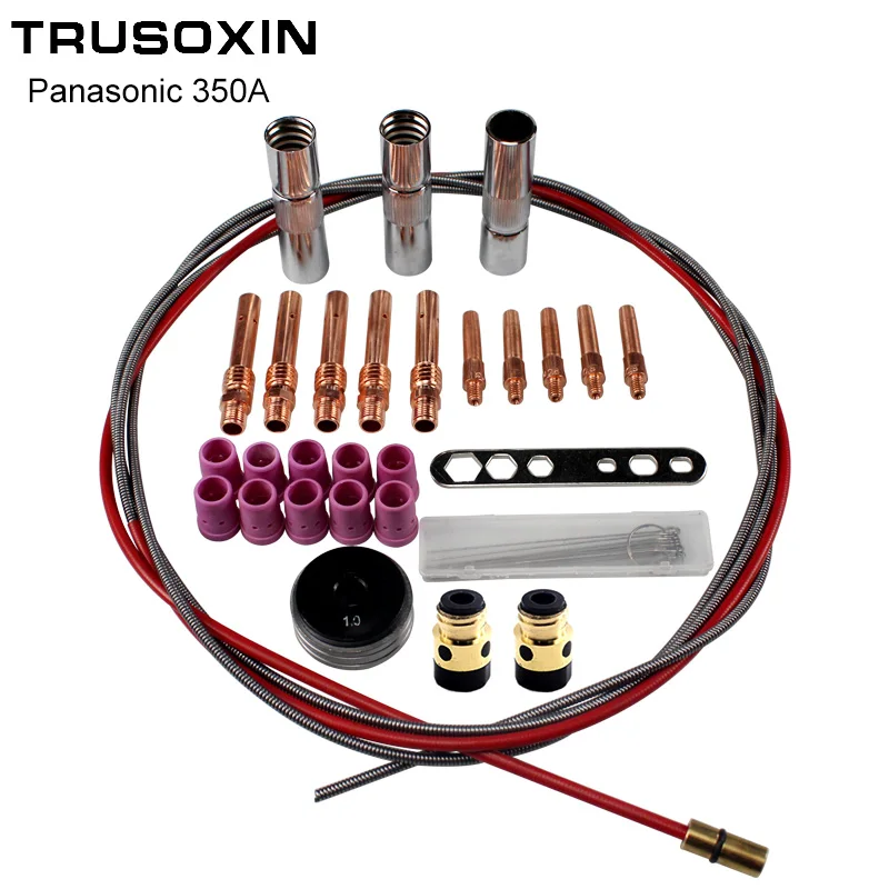 

35pcs Panasonic 350A MIG Torch Electrode and Shield Cups and Link Rod Tips Insulator Wire Feeder Wheel Wire Feed Tube Needle